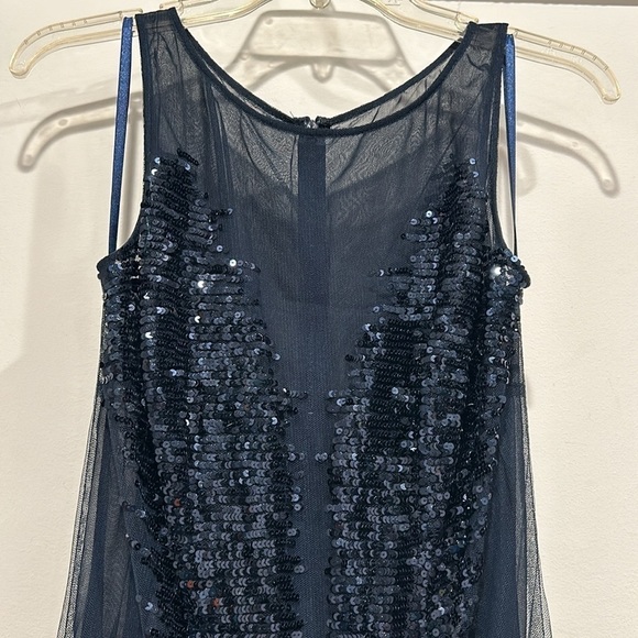 BASIX Black Label Navy Blue Sequin Sheer panel maxi down women’s size 6 - Picture 3 of 8
